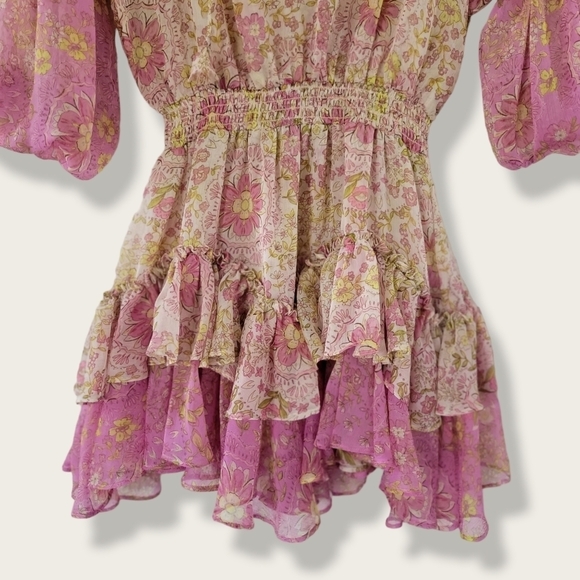 Misa Los Angeles Viviana Mini Dress Floral Medallion Mix Ruffle Print Mini Dress - Picture 14 of 16
